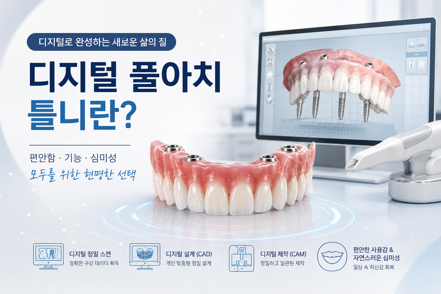 틀니를 맞추러 병원에 네 번 오셨나요? 디지털 풀아치 틀니는 다릅니다