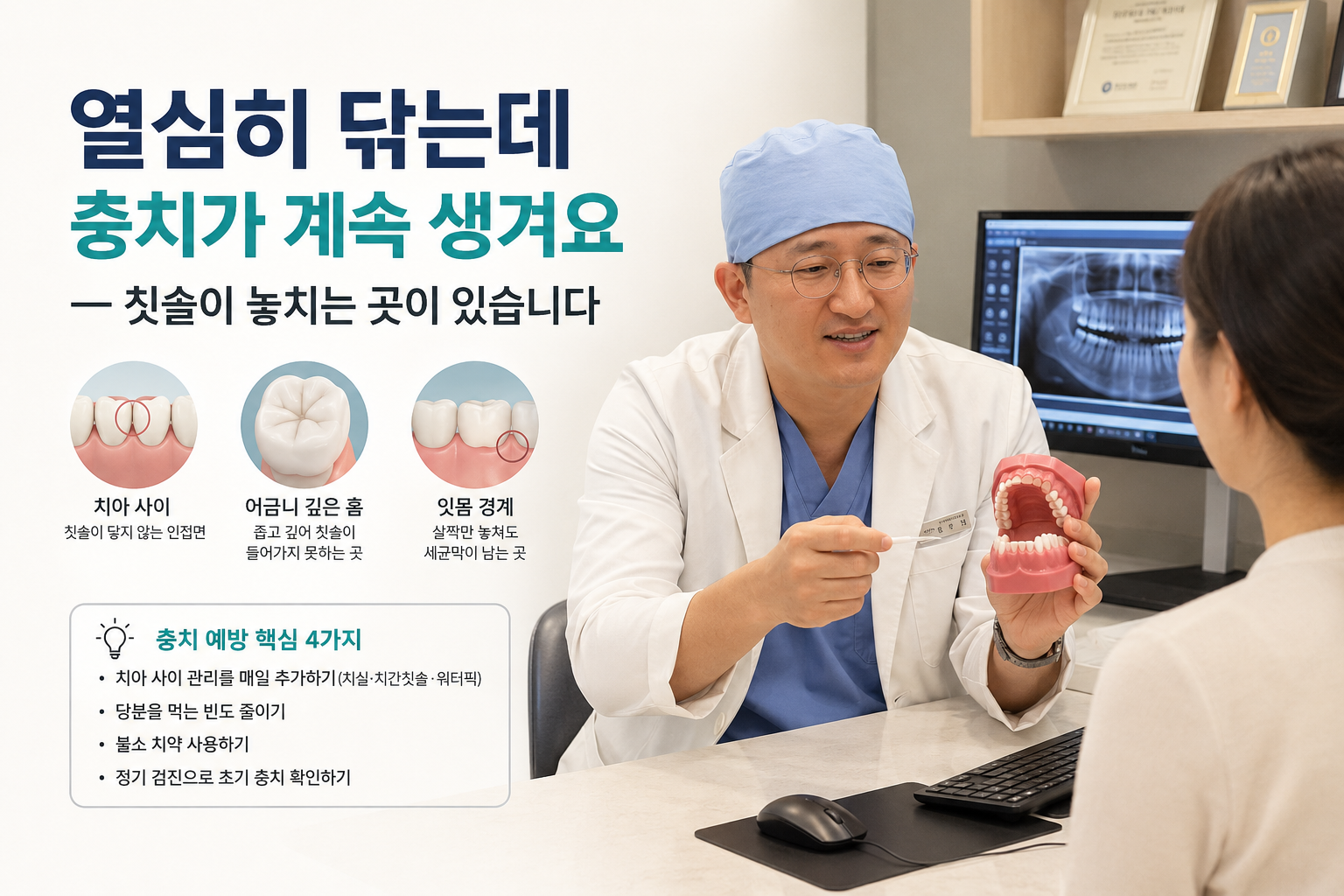 열심히 닦는데 충치가 계속 생겨요 — 칫솔이 놓치는 곳이 있습니다